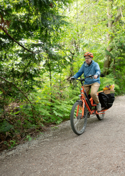 Person riding bike on trail